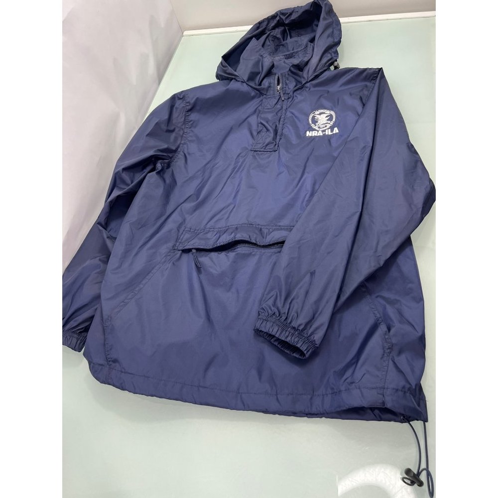 NRA ILA Men Hooded Windbreaker Jacket Blue 100% Nylon 1/4 Zip Pullover Large L